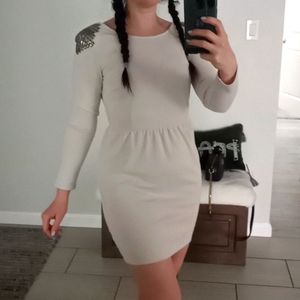 Anthropologie Cream Dress with Silver Detail